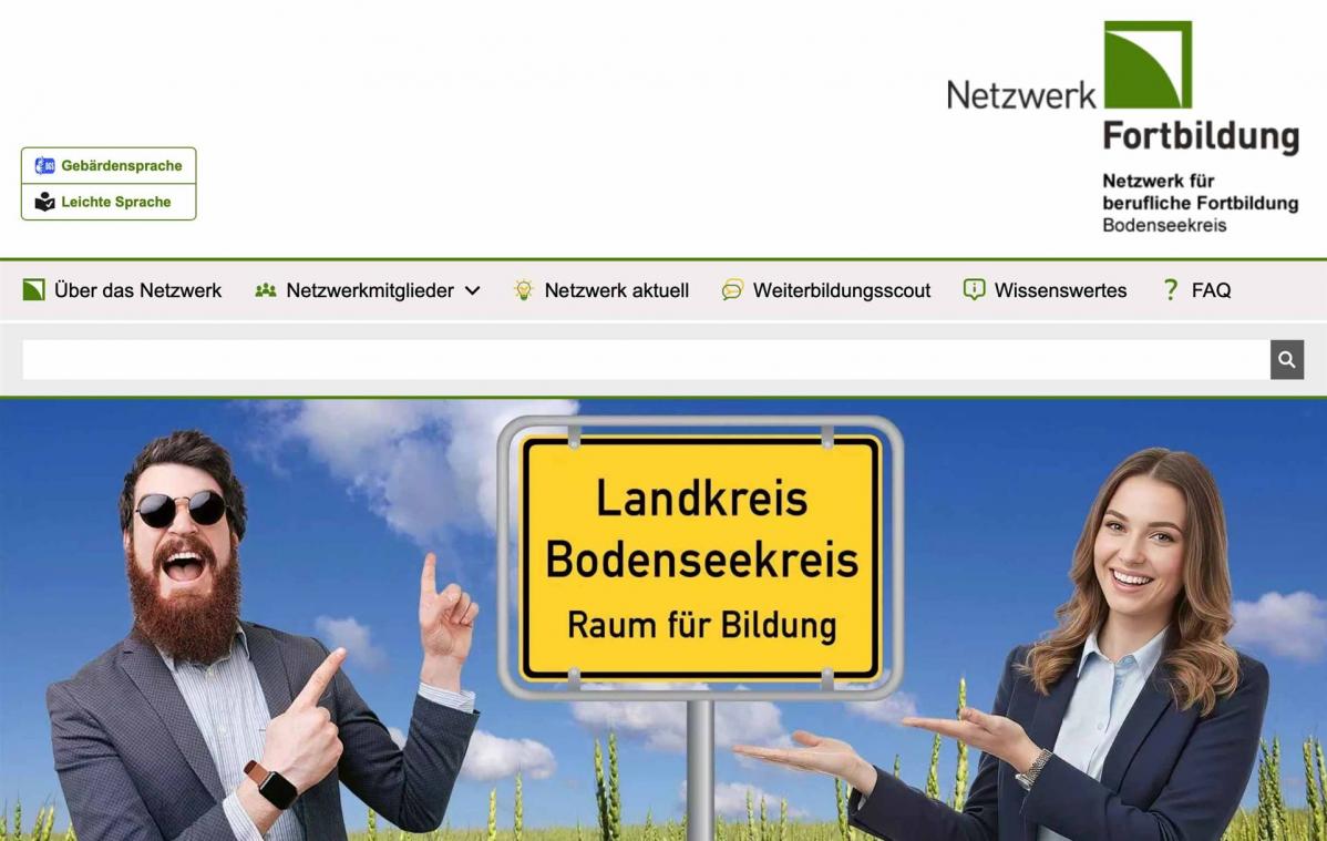Bildschirmfoto von der Startseite von der Internetseite vom Netzwerk Fortbildung Bodenseekreis