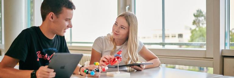 Bild zeigt zwei Jugendliche im Unterricht bei der Marie Curie Schule
